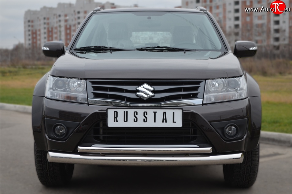 18 799 р. Защита переднего бампера (2 трубыØ76 и 42 мм, нержавейка) Russtal Suzuki Grand Vitara JT 5 дверей 2-ой рестайлинг (2012-2016)  с доставкой в г. Санкт‑Петербург