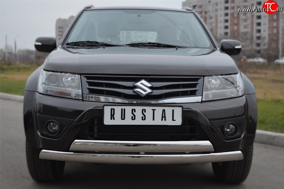 27 999 р. Защита переднего бампера (2 трубыØ75х42 мм, нержавейка) Russtal Suzuki Grand Vitara JT 5 дверей 2-ой рестайлинг (2012-2016)  с доставкой в г. Санкт‑Петербург