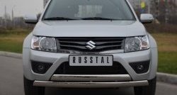 22 299 р. Защита переднего бампера (2 трубыØ75х42 мм, нержавейка) Russtal Suzuki Grand Vitara JT 3 двери 2-ой рестайлинг (2012-2016)  с доставкой в г. Санкт‑Петербург. Увеличить фотографию 1