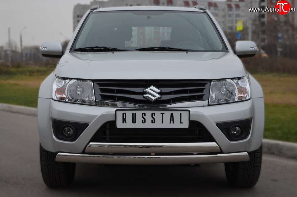 22 299 р. Защита переднего бампера (2 трубыØ75х42 мм, нержавейка) Russtal Suzuki Grand Vitara JT 3 двери 2-ой рестайлинг (2012-2016)  с доставкой в г. Санкт‑Петербург