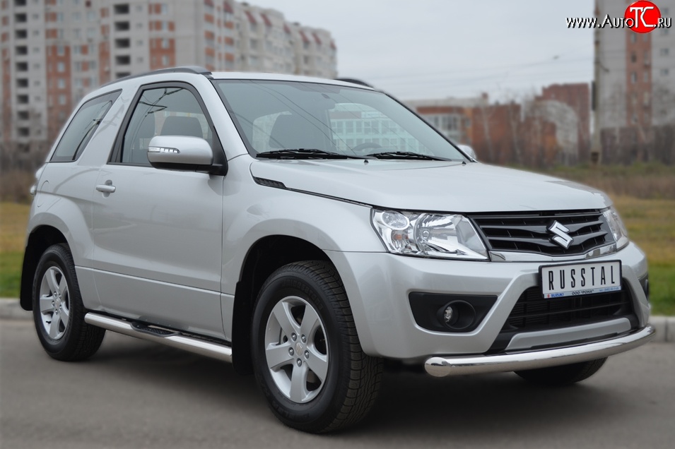 14 699 р. Одинарная защита переднего бампера диаметром 76 мм (3 дв.) Russtal Suzuki Grand Vitara JT 3 двери 2-ой рестайлинг (2012-2016)  с доставкой в г. Санкт‑Петербург