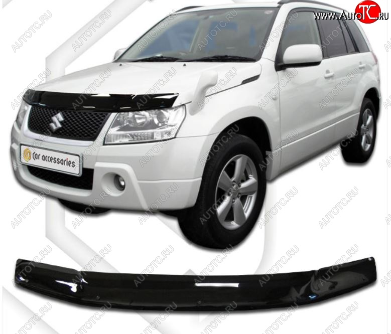 1 799 р. Дефлектор капота (TD54W, TD94W) CA-Plastiс  Suzuki Grand Vitara ( JT 5 дверей,  JT 3 двери) (2005-2012) (Classic черный, Без надписи)  с доставкой в г. Санкт‑Петербург