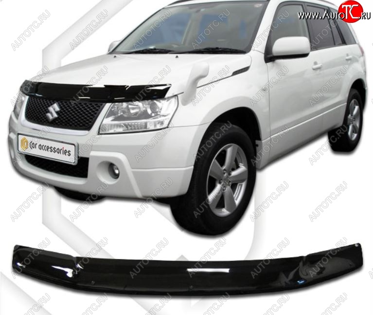 1 799 р. Дефлектор капота CA-Plastiс Suzuki Grand Vitara JT 3 двери дорестайлинг (2005-2008) (Classic черный, Без надписи)  с доставкой в г. Санкт‑Петербург