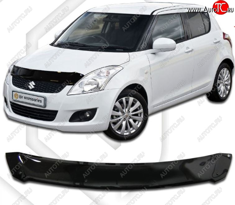 1 749 р. Дефлектор капота CA-Plastic  Suzuki Swift  ZC72S (2010-2016) (Classic черный, Без надписи)  с доставкой в г. Санкт‑Петербург