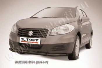 8 349 р. Защита переднего бампер Slitkoff Suzuki SX4 JYB, JYA хэтчбэк дорестайлинг (2013-2016) (Цвет: серебристый)  с доставкой в г. Санкт‑Петербург. Увеличить фотографию 1