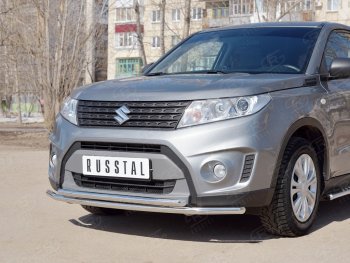 14 599 р. Защита переднего бампера (2 трубыØ42 мм, нержавейка) Russtal Suzuki Vitara LY дорестайлинг (2015-2019)  с доставкой в г. Санкт‑Петербург. Увеличить фотографию 2