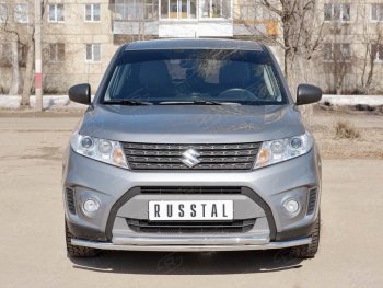 14 599 р. Защита переднего бампера (2 трубыØ42 мм, нержавейка) Russtal Suzuki Vitara LY дорестайлинг (2015-2019)  с доставкой в г. Санкт‑Петербург. Увеличить фотографию 1