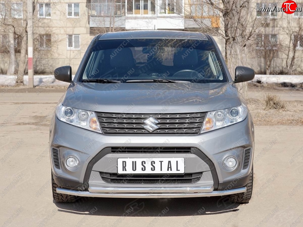 14 599 р. Защита переднего бампера (2 трубыØ42 мм, нержавейка) Russtal Suzuki Vitara LY дорестайлинг (2015-2019)  с доставкой в г. Санкт‑Петербург