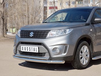 16 999 р. Защита переднего бампера (2 трубы Ø63 и 42 мм, нержавейка) Russtal Suzuki Vitara LY дорестайлинг (2015-2019)  с доставкой в г. Санкт‑Петербург. Увеличить фотографию 2