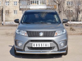 16 999 р. Защита переднего бампера (2 трубы Ø63 и 42 мм, нержавейка) Russtal Suzuki Vitara LY дорестайлинг (2015-2019)  с доставкой в г. Санкт‑Петербург. Увеличить фотографию 1