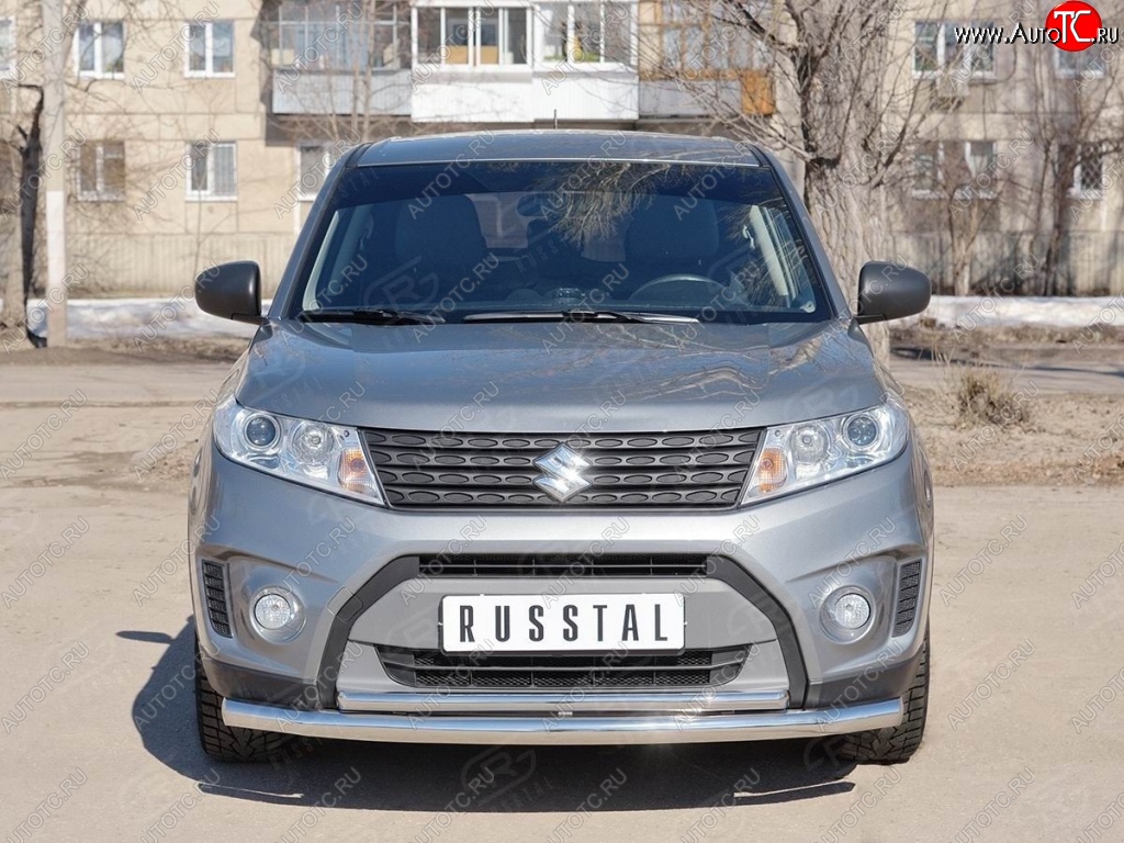 16 999 р. Защита переднего бампера (2 трубы Ø63 и 42 мм, нержавейка) Russtal Suzuki Vitara LY дорестайлинг (2015-2019)  с доставкой в г. Санкт‑Петербург