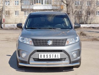 20 849 р. Защита переднего бампера (2 трубы Ø63 и 75х42 мм, нержавейка) Russtal Suzuki Vitara LY дорестайлинг (2015-2019)  с доставкой в г. Санкт‑Петербург. Увеличить фотографию 1