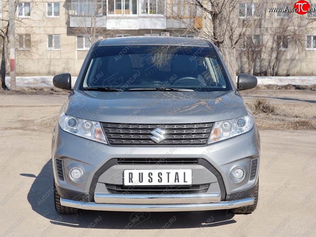 20 849 р. Защита переднего бампера (2 трубы Ø63 и 75х42 мм, нержавейка) Russtal Suzuki Vitara LY дорестайлинг (2015-2019)  с доставкой в г. Санкт‑Петербург