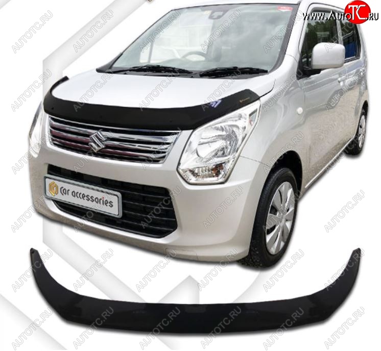 1 799 р. Дефлектор капота CA-Plastiс  Suzuki Wagon R  MH34S (2012-2014) (Classic черный, Без надписи)  с доставкой в г. Санкт‑Петербург