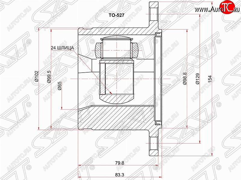 4 199 р. Шрус (внутренний) SAT (24*102 мм)  Toyota 4Runner  N120,N130 - Hilux Surf  N120,N130  с доставкой в г. Санкт‑Петербург