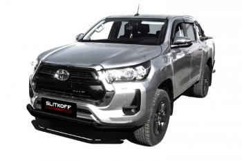 13 749 р. Защита переднего бампера Slitkoff (Ø 76+Ø 57 мм, двойная). Toyota Hilux AN120 1-ый рестайлинг (2017-2020) (Сталь с полимерным покрытием. Цвет: черный)  с доставкой в г. Санкт‑Петербург. Увеличить фотографию 1