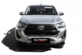 11 649 р. Защита переднего бампера Slitkoff (Ø 76 мм). Toyota Hilux AN120 1-ый рестайлинг (2017-2020) (Сталь с полимерным покрытием. Цвет: черный)  с доставкой в г. Санкт‑Петербург. Увеличить фотографию 2