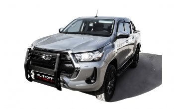 13 899 р. Кронштейн для противотуманных фар Slitkoff (BRUTAL)  Toyota Hilux  AN120 (2017-2020) 1-ый рестайлинг (Сталь с полимерным покрытием. Цвет: черный)  с доставкой в г. Санкт‑Петербург. Увеличить фотографию 1