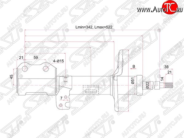 3 199 р. Правый амортизатор передний (2WD, 4WD) SAT Toyota Allion T260 седан дорестайлинг (2007-2010)  с доставкой в г. Санкт‑Петербург