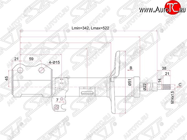 3 499 р. Левый амортизатор передний (2WD, 4WD) SAT  Toyota Allion  T260 - Premio  T260  с доставкой в г. Санкт‑Петербург