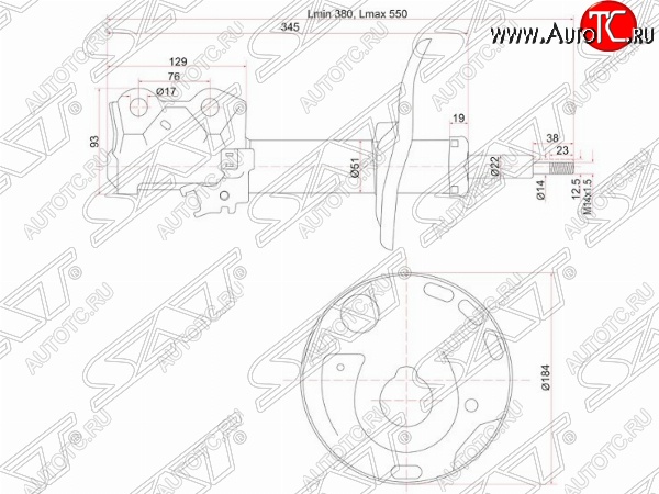 4 299 р. Левый амортизатор передний SAT Toyota Auris E150 хэтчбэк 5 дв. дорестайлинг (2006-2010)  с доставкой в г. Санкт‑Петербург