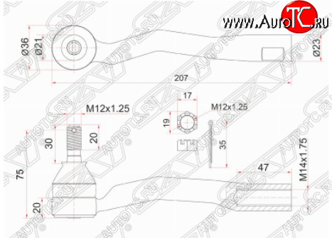 829 р. Правый наконечник рулевой тяги SAT  Toyota Avensis  T220 седан (1997-2003) дорестайлинг, рестайлинг  с доставкой в г. Санкт‑Петербург