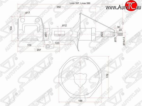 3 599 р. Левый амортизатор передний SAT Toyota Avensis T250 седан дорестайлинг (2003-2006)  с доставкой в г. Санкт‑Петербург