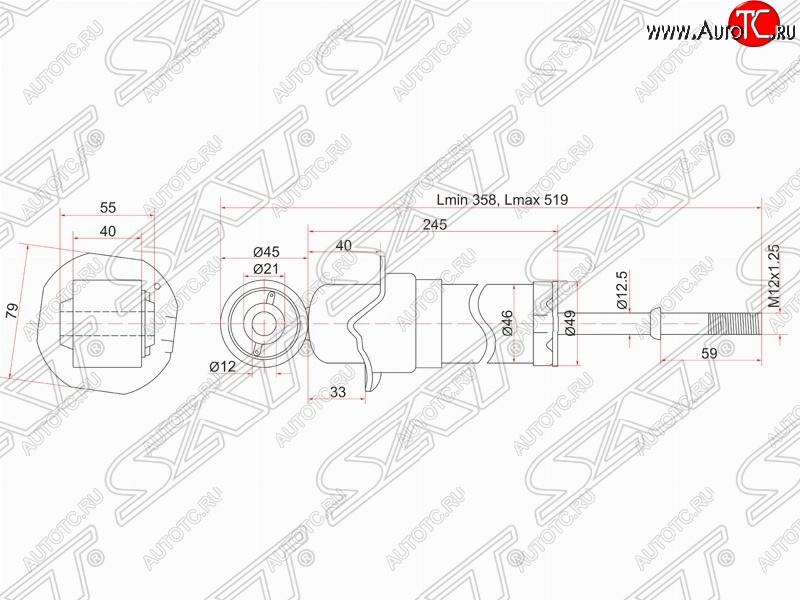 2 599 р. Амортизатор задний SAT  Toyota Avensis ( T250 седан,  T250 универсал) (2003-2008) дорестайлинг, дорестайлинг, рестайлинг, рестайлинг  с доставкой в г. Санкт‑Петербург