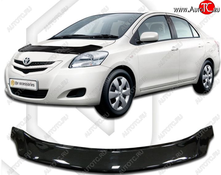 1 999 р. Дефлектор капота (NCP96, KSP92, SCP92) CA-Plastiс Toyota Belta/Yaris XP90 седан (2005-2012) (Classic черный, Без надписи)  с доставкой в г. Санкт‑Петербург