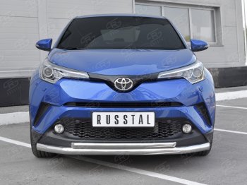 Защита переднего бампера (2 трубы Ø63 и 42 мм, нержавейка) SLITKOFF Toyota C-HR NGX10, ZGX10 дорестайлинг (2016-2019)