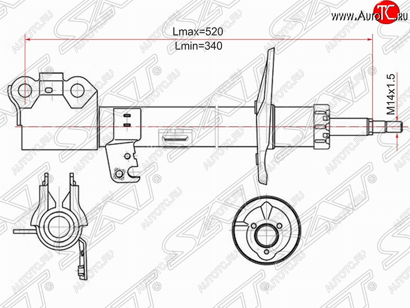 4 299 р. Левый амортизатор передний (2WD, 4WD) SAT  Toyota Caldina  T240 (2002-2007) универсал дорестайлинг, универсал рестайлинг  с доставкой в г. Санкт‑Петербург