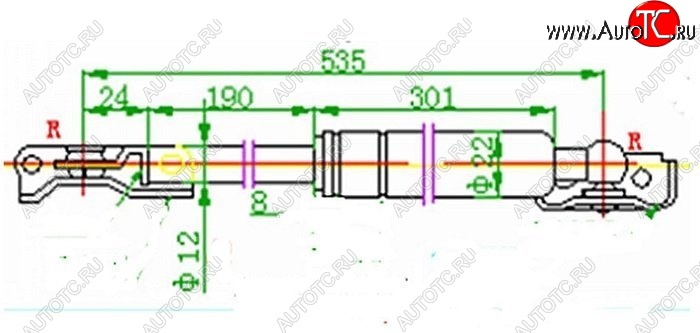 1 259 р. Правый газовый упор крышки багажника SAT  Toyota Caldina  T190 (1992-1997) дорестайлинг универсал, рестайлинг универсал  с доставкой в г. Санкт‑Петербург