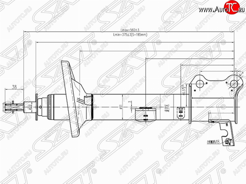 3 369 р. Правый амортизатор задний SAT Toyota Carina Е210 седан дорестайлинг (1996-1998)  с доставкой в г. Санкт‑Петербург