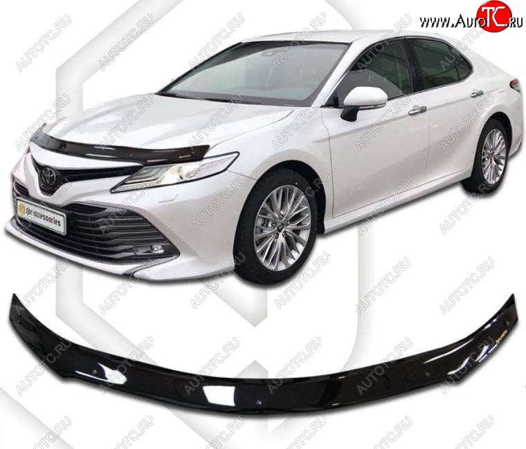 2 799 р. Дефлектор капота CA-Plastiс  Toyota Camry  XV70 (2017-2021) (Classic черный, Без надписи)  с доставкой в г. Санкт‑Петербург