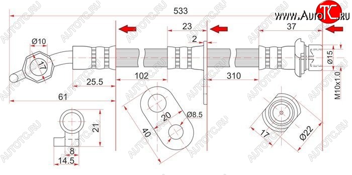 1 349 р. Тормозной шланг SAT (задний, левый)  Toyota Camry  V40 - Vista  седан  с доставкой в г. Санкт‑Петербург