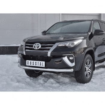 14 599 р. Защита переднего бампера (Ø63 мм, нержавейка) Russtal Toyota Fortuner AN160 дорестайлинг (2015-2020)  с доставкой в г. Санкт‑Петербург. Увеличить фотографию 4