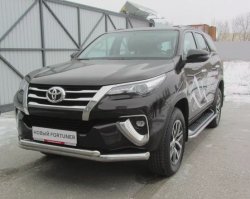 19 649 р. Защита переднего бампера Slitkoff (Ø 76+Ø 57 мм, двойная)  Toyota Fortuner  AN160 (2015-2020) дорестайлинг (Цвет: нержавеющая полированная сталь)  с доставкой в г. Санкт‑Петербург. Увеличить фотографию 2