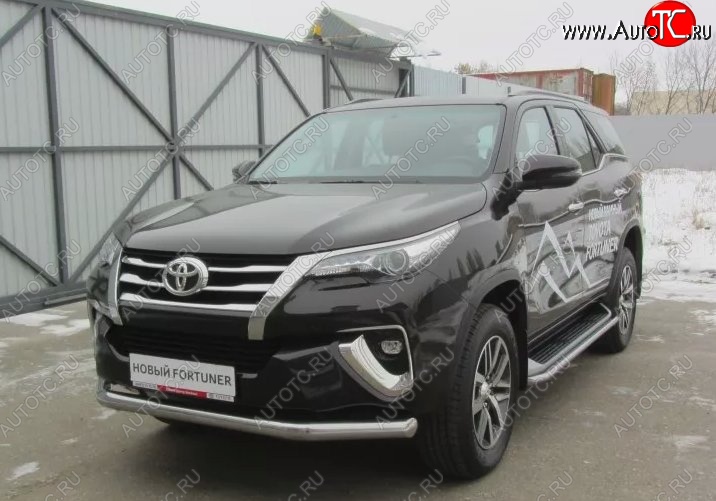 16 649 р. Одинарная защита переднего бампера диаметром 76 мм Slitkoff Toyota Fortuner AN160 дорестайлинг (2015-2020) (Цвет: нержавеющая полированная сталь)  с доставкой в г. Санкт‑Петербург