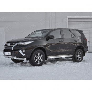 20 849 р. Защита переднего бампера (Ø63 мм с клыками, нержавейка) Russtal Toyota Fortuner AN160 дорестайлинг (2015-2020)  с доставкой в г. Санкт‑Петербург. Увеличить фотографию 2