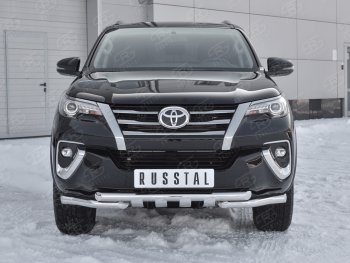 20 849 р. Защита переднего бампера (Ø63 мм с клыками, нержавейка) Russtal Toyota Fortuner AN160 дорестайлинг (2015-2020)  с доставкой в г. Санкт‑Петербург. Увеличить фотографию 1