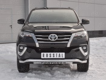 Защита переднего бампера (Ø63 мм волна с недписью, нержавейка) Russtal Toyota Fortuner AN160 дорестайлинг (2015-2020)