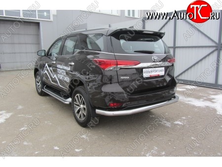 12 549 р. Защита заднего бампера Slitkoff (Ø 76 мм, длинная)  Toyota Fortuner  AN160 (2015-2020) дорестайлинг (Нержавеющая сталь)  с доставкой в г. Санкт‑Петербург