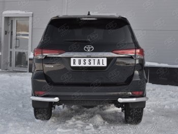 9 349 р. Защита заднего бампера (Ø63 мм уголки, нержавейка) Russtal Toyota Fortuner AN160 дорестайлинг (2015-2020)  с доставкой в г. Санкт‑Петербург. Увеличить фотографию 1