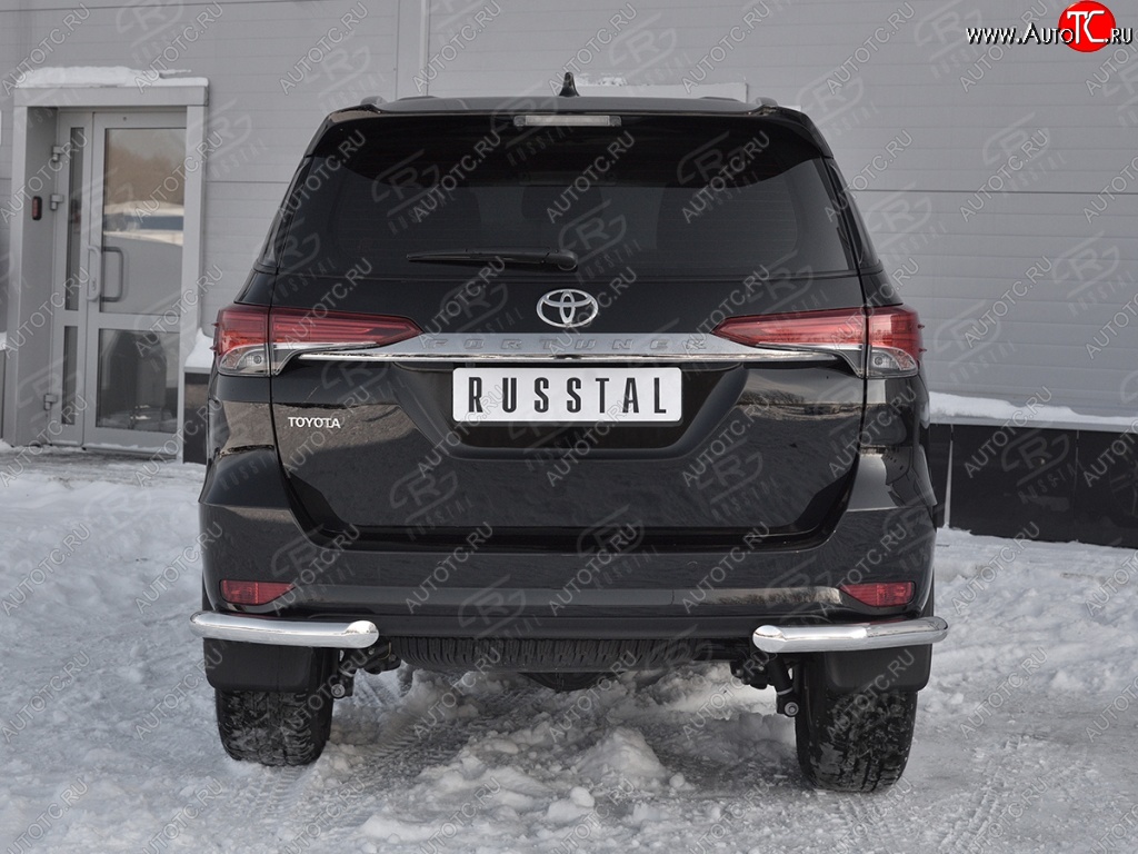 9 349 р. Защита заднего бампера (Ø63 мм уголки, нержавейка) Russtal Toyota Fortuner AN160 дорестайлинг (2015-2020)  с доставкой в г. Санкт‑Петербург