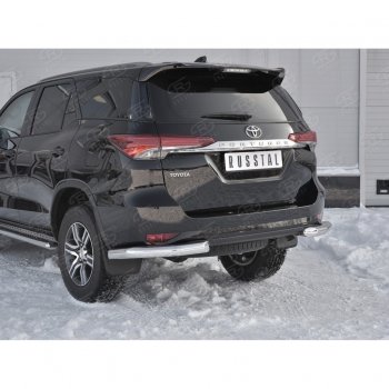 16 399 р. Защита заднего бампера (Ø76 мм уголки, нержавейка) Russtal Toyota Fortuner AN160 дорестайлинг (2015-2020)  с доставкой в г. Санкт‑Петербург. Увеличить фотографию 4