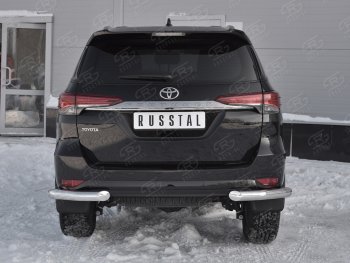 16 399 р. Защита заднего бампера (Ø76 мм уголки, нержавейка) Russtal Toyota Fortuner AN160 дорестайлинг (2015-2020)  с доставкой в г. Санкт‑Петербург. Увеличить фотографию 1