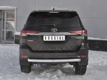 15 649 р. Защита заднего бампера (Ø63 мм короткая, нержавейка) Russtal Toyota Fortuner AN160 дорестайлинг (2015-2020)  с доставкой в г. Санкт‑Петербург. Увеличить фотографию 1