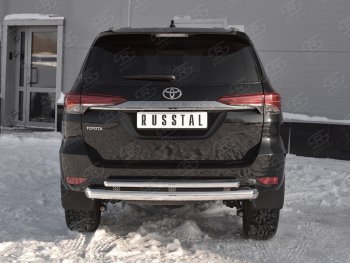 20 349 р. Защита заднего бампера (2 трубы Ø76х42 мм, нержавейка) Russtal Toyota Fortuner AN160 дорестайлинг (2015-2020)  с доставкой в г. Санкт‑Петербург. Увеличить фотографию 1