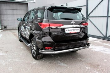 15 899 р. Защита заднего бампера Slitkoff (Ø 76+42, двойная, уголки)  Toyota Fortuner  AN160 (2015-2020) дорестайлинг (Сталь с полимерным покрытием. Цвет: серебристый)  с доставкой в г. Санкт‑Петербург. Увеличить фотографию 1