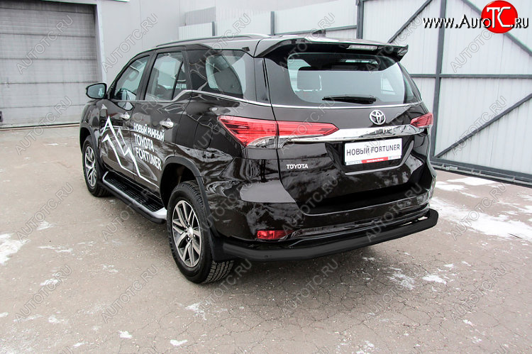 8 799 р. Защита заднего бампера Slitkoff (Ø 76 мм, длинная) Toyota Fortuner AN160 дорестайлинг (2015-2020) (Сталь с полимерным покрытием. Цвет: черный)  с доставкой в г. Санкт‑Петербург